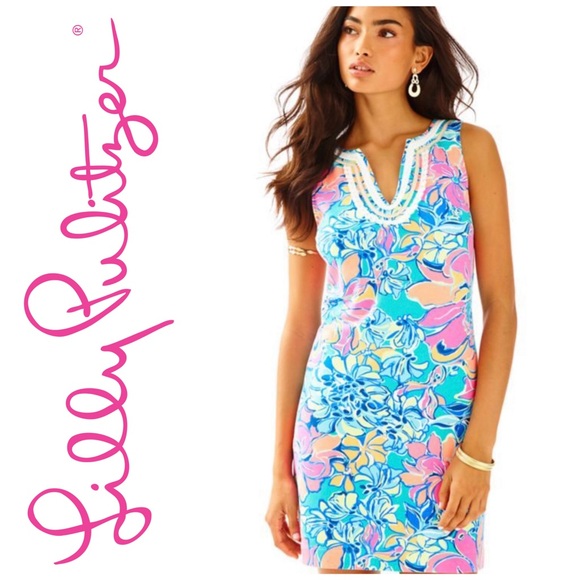 Lilly Pulitzer Dresses & Skirts - LILLY PULITZER Harper Shift Dress in Seaside Aqua Breezy Babe Size XXS